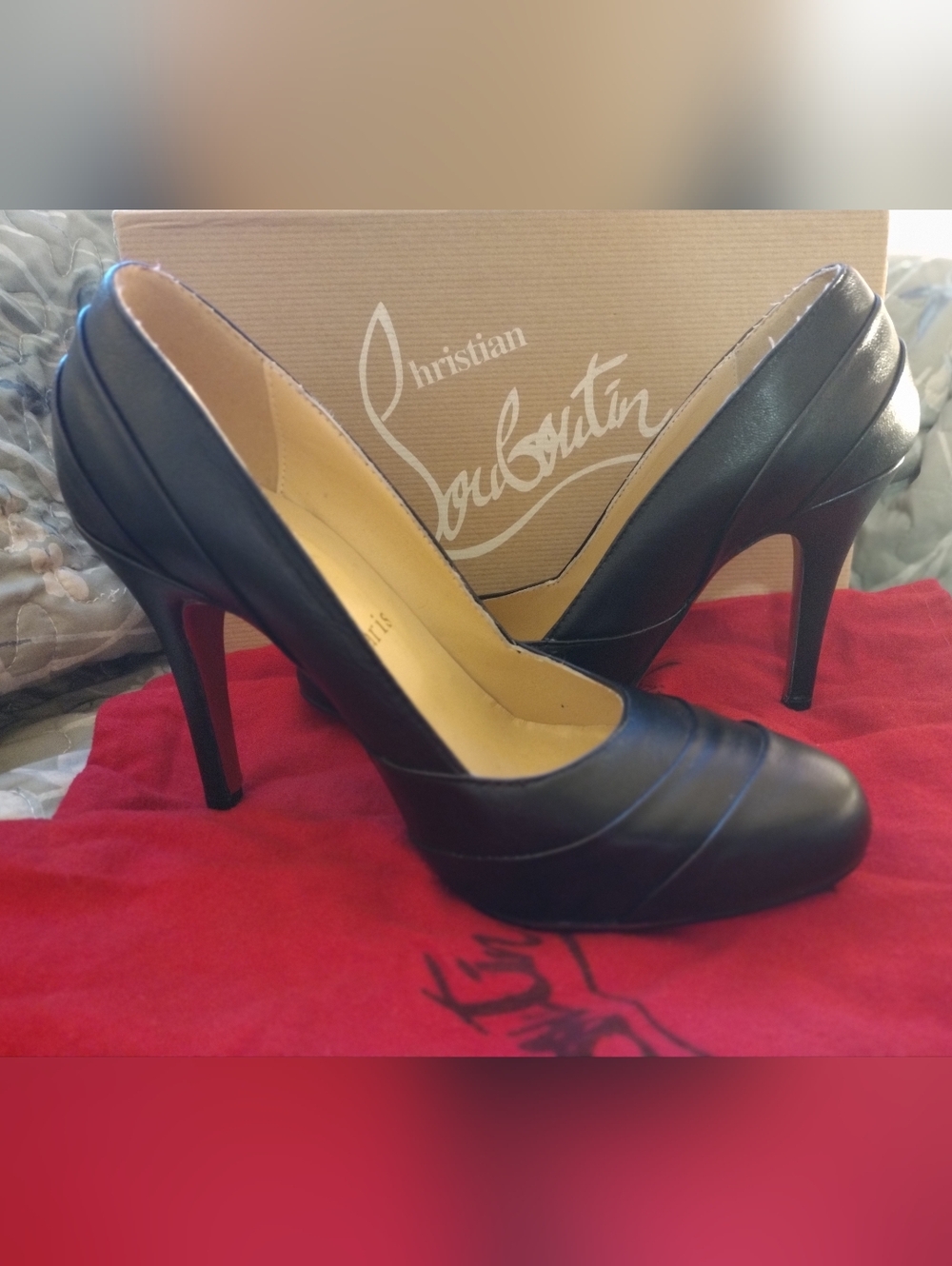 Christian Louboutin Black Leather Stiletto Pumps Size 38/7.5